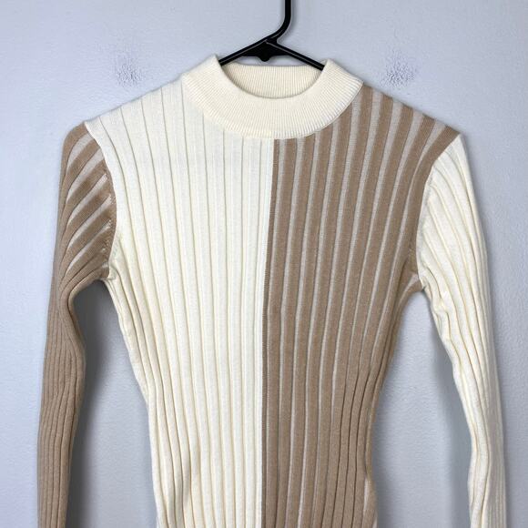 Böhme Colorblock Ribbed Sweater‎ Mock Neck Long Sleeve Stretch Fitted Size XS - Picture 2 of 9